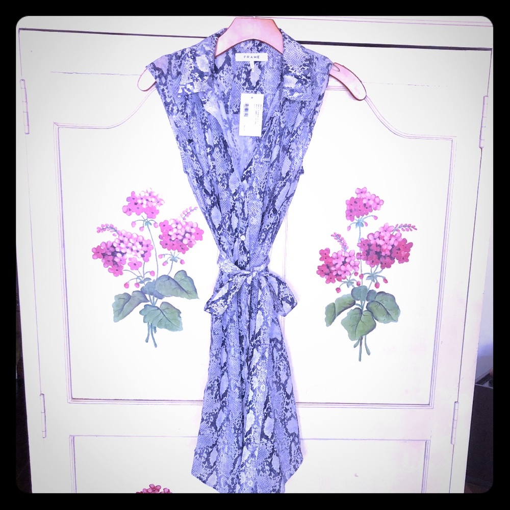 Silk Snakeskin Sleeveless Intermix Dress w Collar